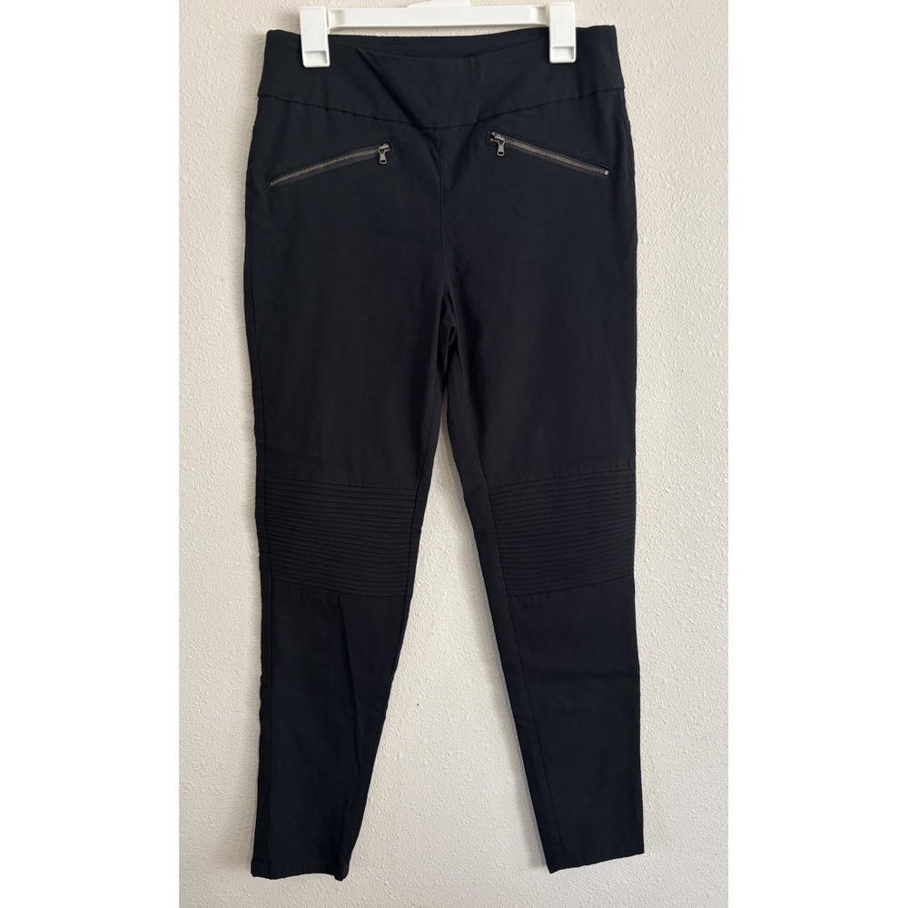 Soft Surroundings Women's M Black Moto Pants Zip Pockets Ribbed Knee Stretch
